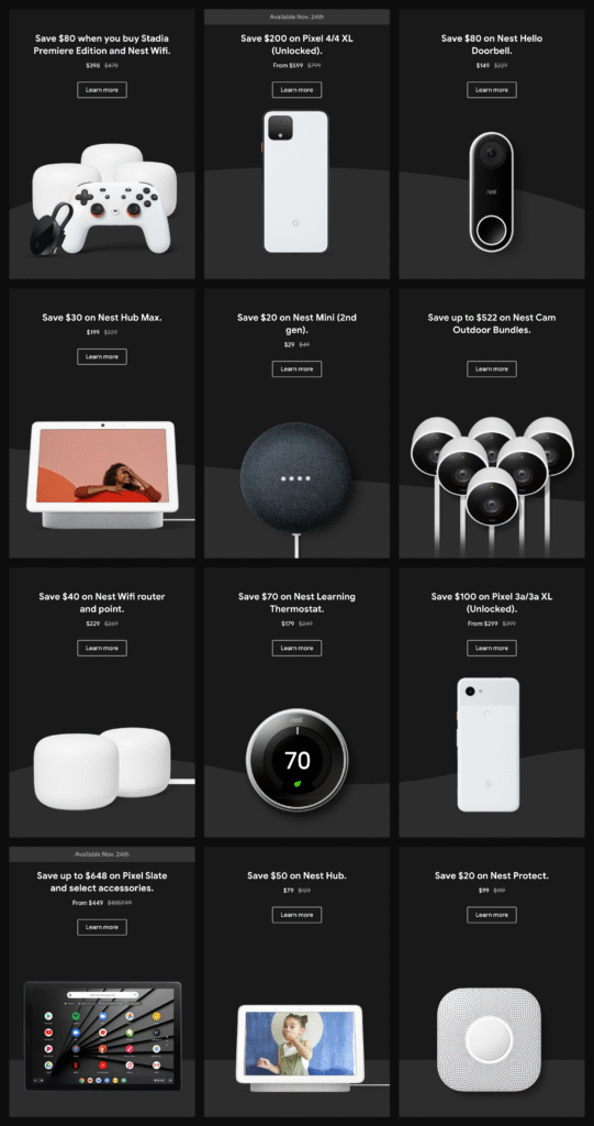 screenshot of desktop view of google store black friday website