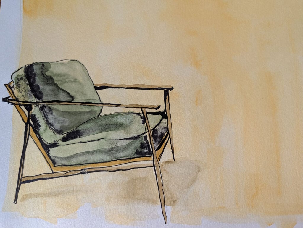 mid-century chair - watercolor and ink