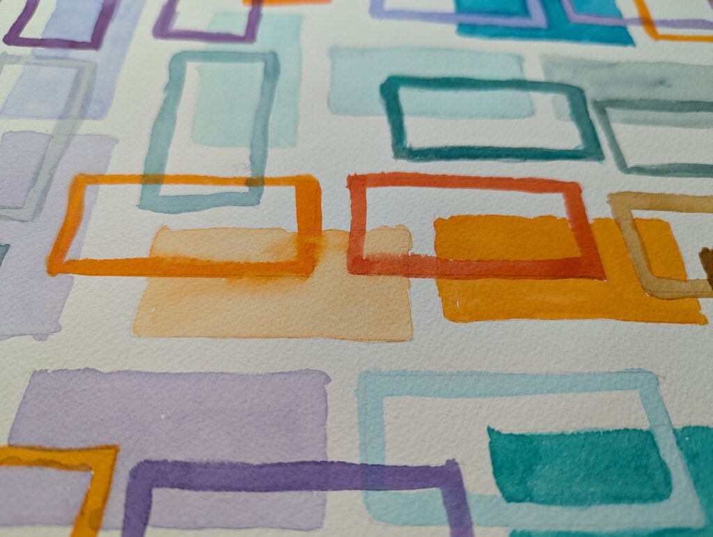 painting of overlapping rectangles representing collaboration